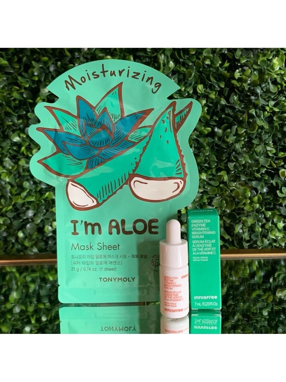 TonyMoly I'm Aloe Sheet Mask + Innisfree Green Tea Enzyme Vitamin C Serum | NEW